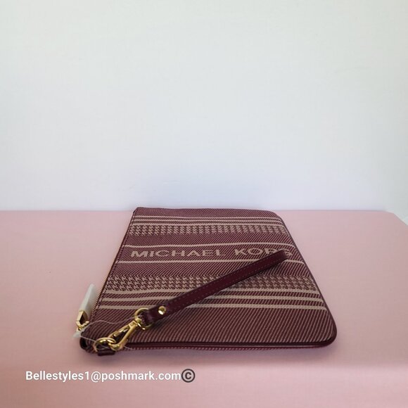 MICHAEL KORS Jet Set Signature Jacquard Large Zip Pouch Wristlet- Dark Berry ⭐ - Picture 9 of 16